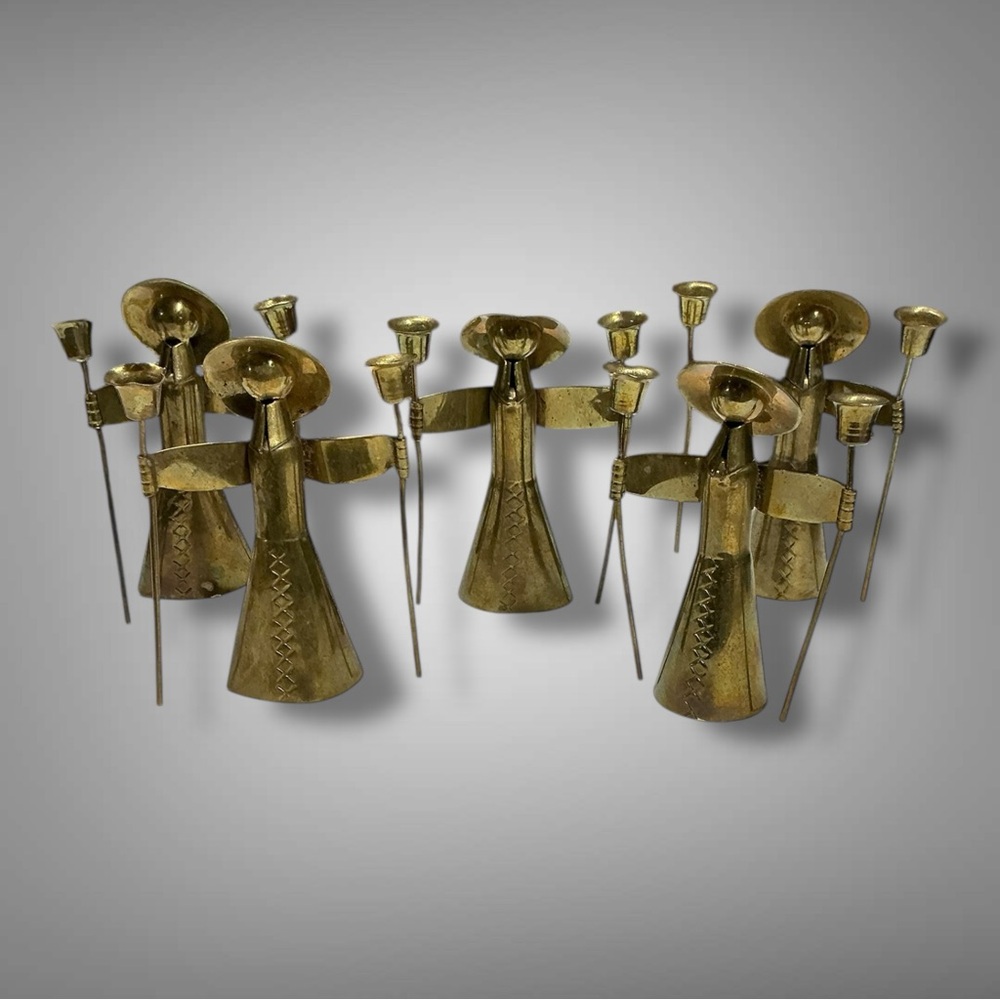 Vintage Brass Angel Candle Holders – Set Of 5 – Made In Mexico – Mid Century